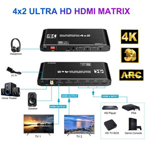 4K HDMI矩阵开关4x2 HDMI矩阵开关4进2出切换器分路器盒，带EDID提取器和红外遥控器 - Product Image 4