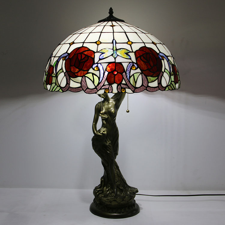 LongHuiJing Newly Handmade Glass Desk Lights 20Inch European Stained Glass Dragonfly Lampshade Tiffany Table Lamps