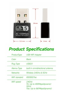 Toptan Jue Hong AC1300 Dual Band WiFi adaptörü USB2.0 ağ kartı masaüstü dizüstü PC Laptop için 1300Mbps kablosuz dahili - Product Image 6