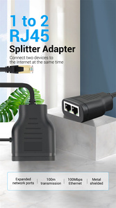 อะแดปเตอร์เครือข่ายเชื่อมต่อกับสายไฟ USB RJ45 M,ตัวแยกอีเทอร์เน็ต1ถึง2พอร์ต USB เป็นพอร์ตคู่ตัวเมีย1.2 - Product Image 3