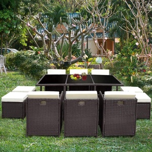 Patio Furniture 11 PCS Outdoor Conversation Set All Weather Wicker Dining Table Chair SetとOttoman - Product Image 6