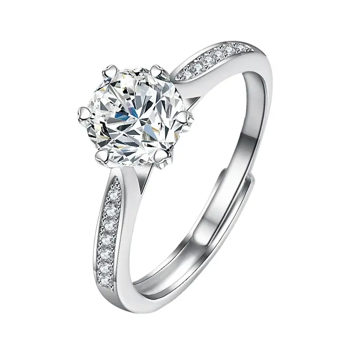 JS Seiko Anel de prata esterlina S925 para mulheres, conjunto de 1 quilate, anel de prata esterlina banhado a platina 950, cor D, moissan, anel de diamante