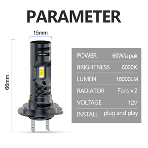 ไฟหน้ารถยนต์ LED H7พัดลมคู่8000LM 60W ความสว่างสูงรับรอง ECC ไม่มีข้อผิดพลาด - Product Image 3