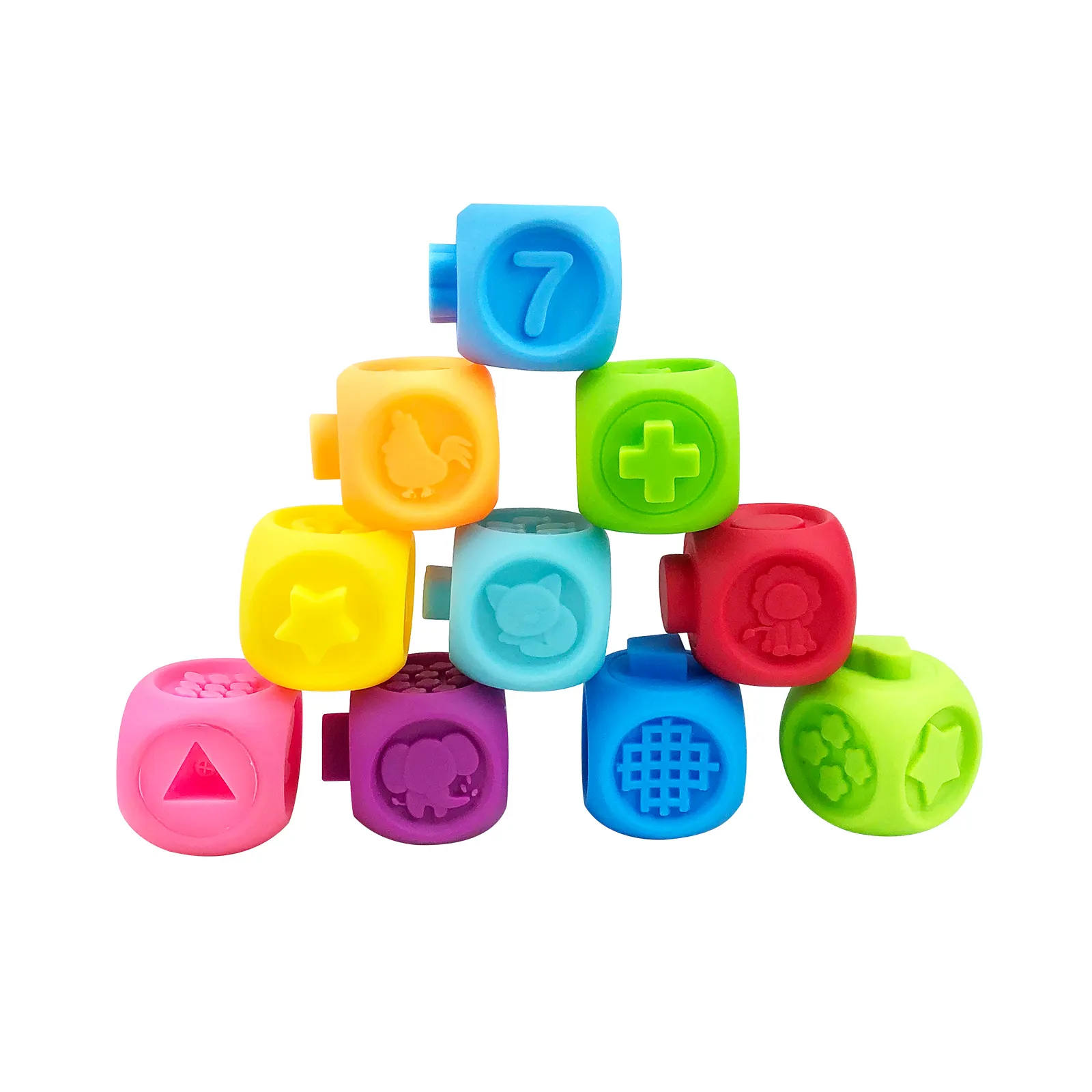 2024 juguetes educativos para bebés aprendizaje Digital silicona apilable ladrillo niños bloques de construcción niños juguetes sensoriales de goma suave