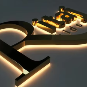 Ngoài trời trong nhà 3D vàng kim loại Acrylic Logo <span class=keywords><strong>Backlit</strong></span> chiếu sáng <span class=keywords><strong>LED</strong></span> tùy chỉnh chữ ký Biển hiệu cho công ty kinh doanh Tên thợ cắt tóc - Product Image 2