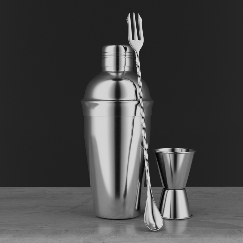 Set da 3 pezzi: misurino da 550 ml in acciaio, misurino da 20/40 ml