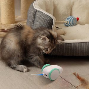 Robot fare kedi oyuncak akıllı algılama hareketli elektrikli otomatik kedi fare oyuncak ile LED ışık değiştirilebilir tüy USB şarj edilebilir - Product Image 5