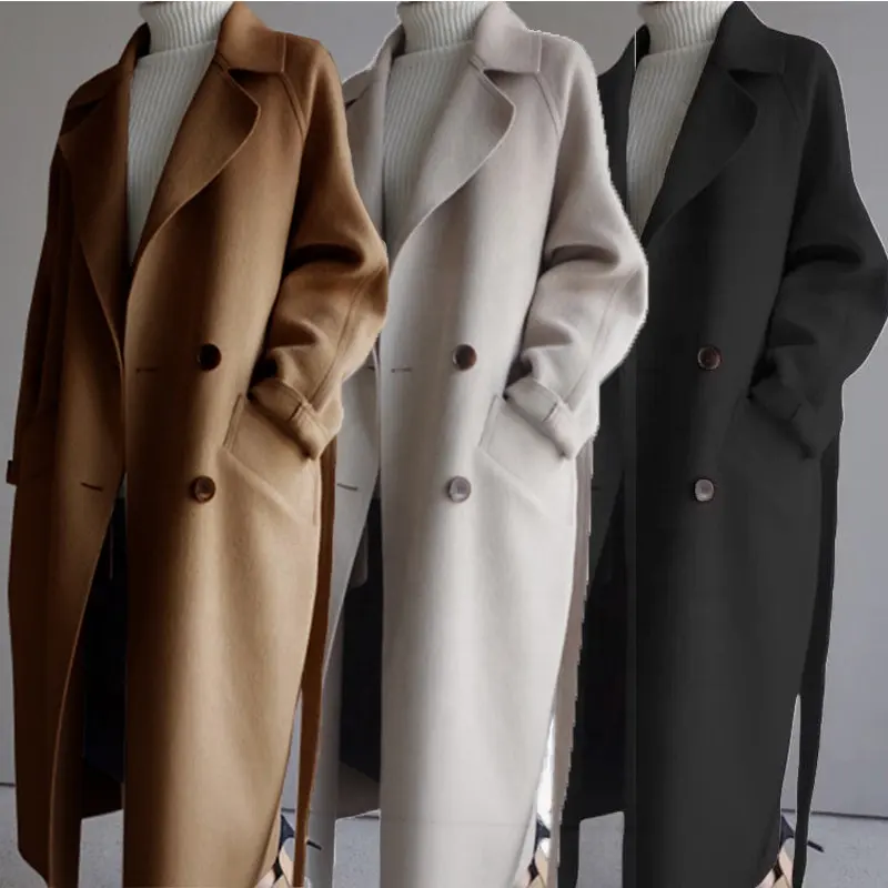 Recién llegado de fábrica, abrigos de lana sueltos coreanos de Color sólido para Otoño e Invierno para damas, chaqueta para mujer