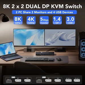 SYONG New Design USB3.0 Display Port Dual Screen 2x2 Switcher Selector 2 Port DP Displayport USB HDMI <strong>KVM</strong> <strong>Switch</strong> for 2 PC