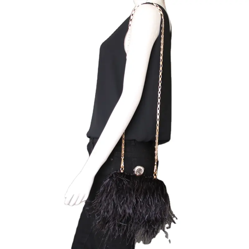 हस्तनिर्मित शुतुरमुर्ग पंख बाल बैग महिला के लिए फैशन नवीनतम नई डिजाइन