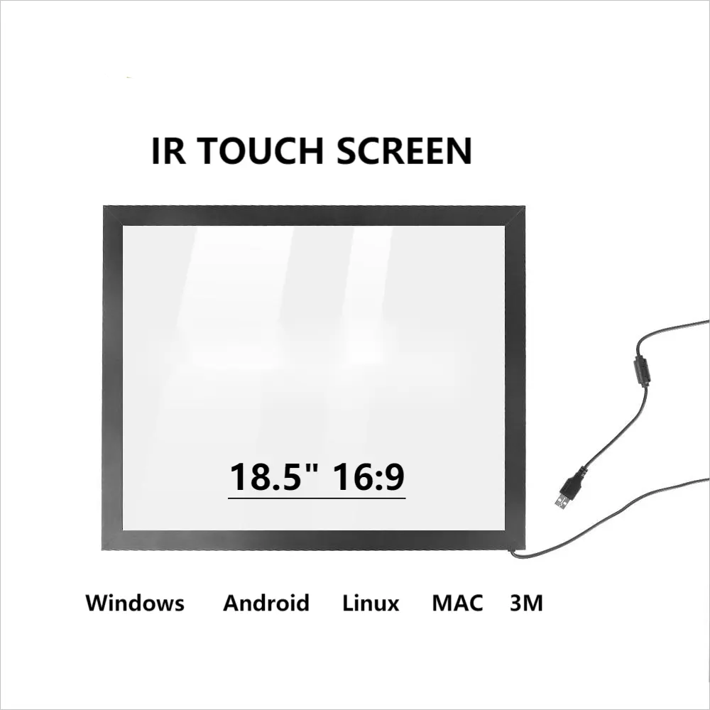 Écran tactile infrarouge de 18.5 pouces avec verre trempé pour panneau interactif de moniteur d'affichage à cristaux liquides de LED