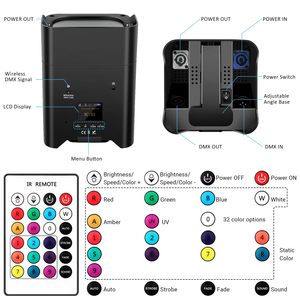 6x18W RGBWAUV 6in1 Wireless Battery Powered LED Par Light APP <strong>Control</strong> <strong>with</strong> 2.4G Wireless <strong>DMX</strong> for Stage Lighting Wedding Uplight - Product Image 2
