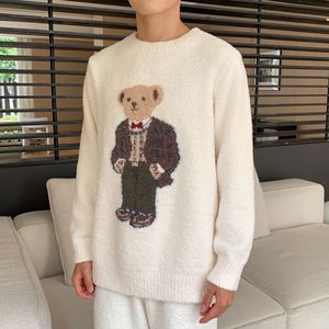 24 mùa thu mùa đông mềm mại dễ thương phim hoạt hình kẻ sọc ngọt ngào gấu dệt kim dày crewneck chống Đóng cọc 100% polyester Áo Thun đồ ngủ nam - Product Image 4