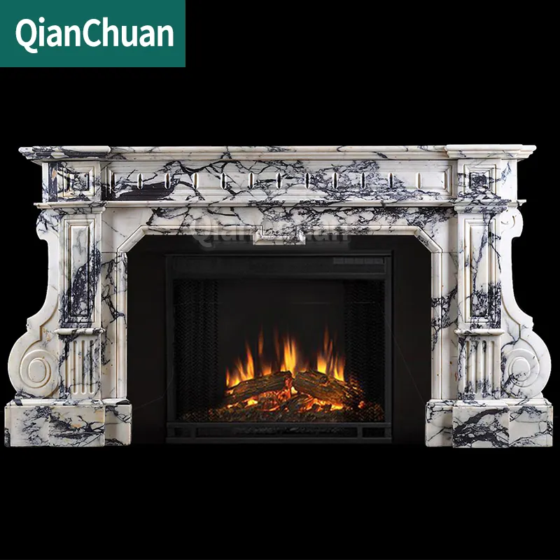 Custom-designed interior marble fireplace modern home decor