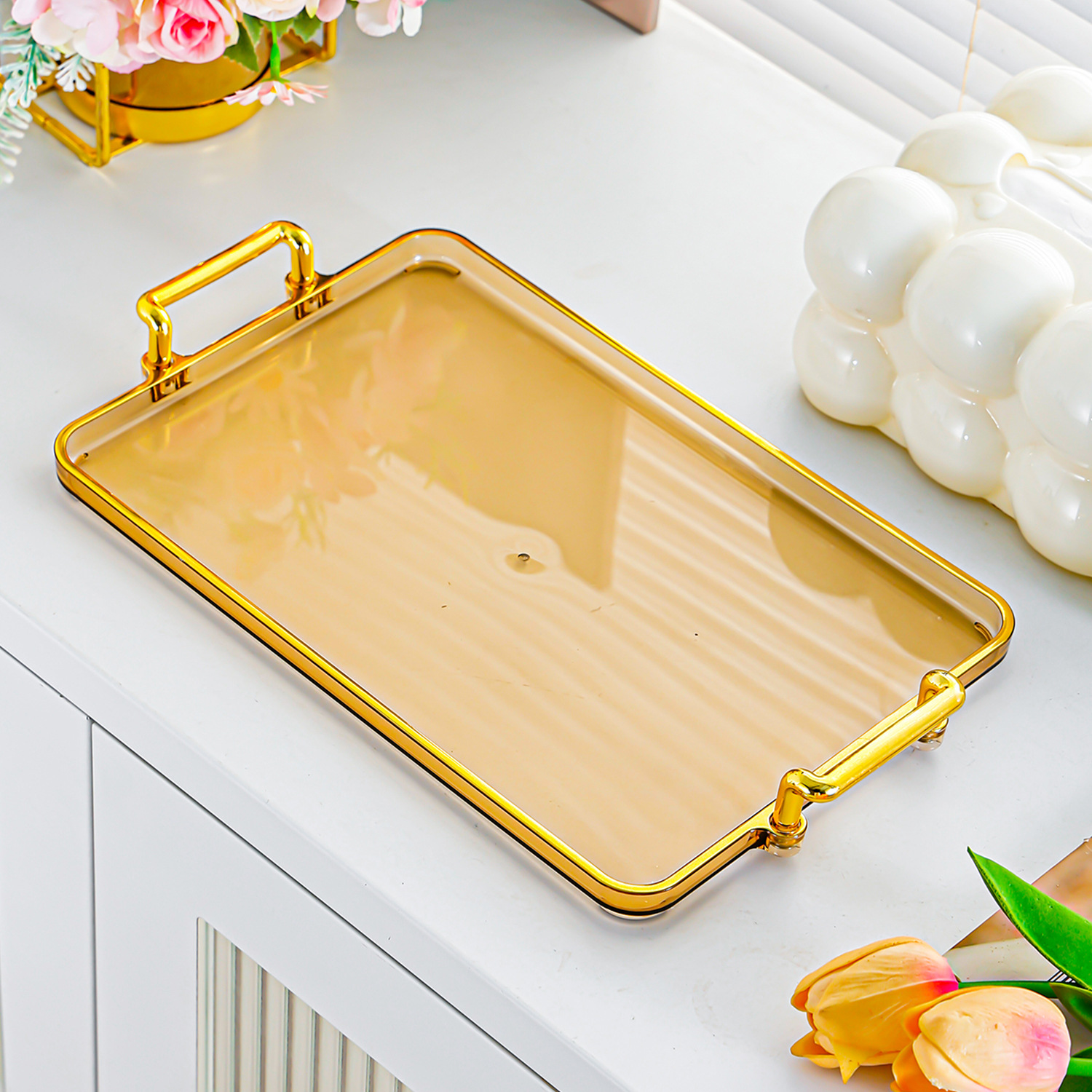 Amber Gold Long Tray - 6 Compartments