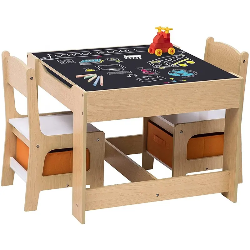 Table et chaise pour enfants ensemble de table double face avec boîte de rangement en bois bureau d'activité pour enfants meubles de pépinière