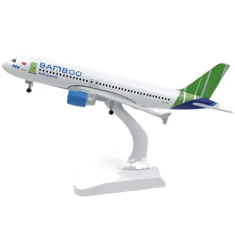 Hadiah suvenir mainan Diecast skala 1:200 20cm A320 bambu penerbangan Model pesawat dengan logam roda gigi pendaratan