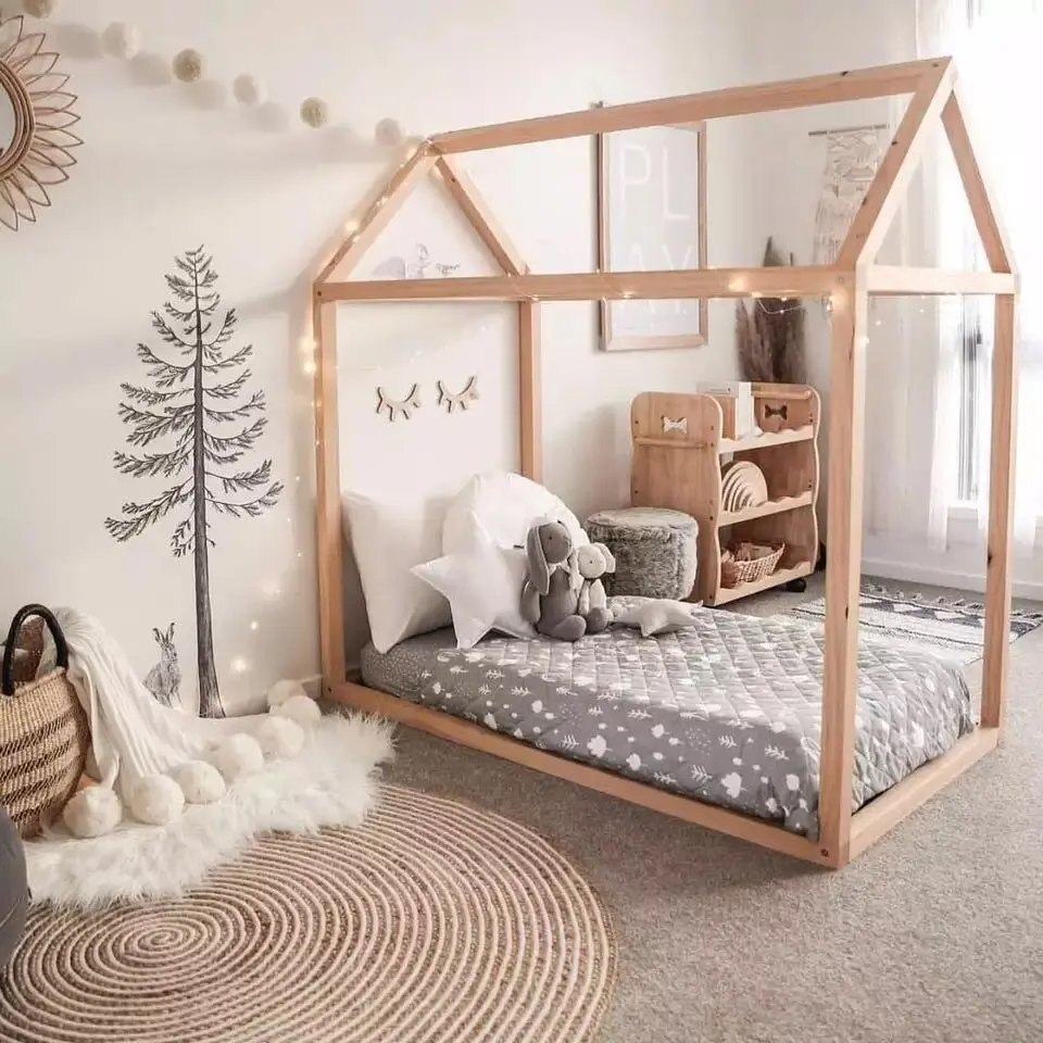 Gran oferta INS, muebles de estilo nórdico, camas para bebés, cama ecológica de madera maciza para niños
