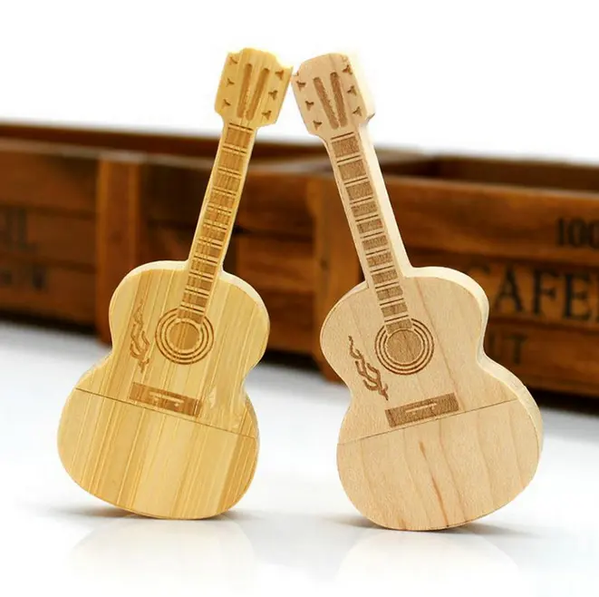 Gitra-unidad Flash Usb con forma de guitarra de madera, 1GB, con logotipo personalizado