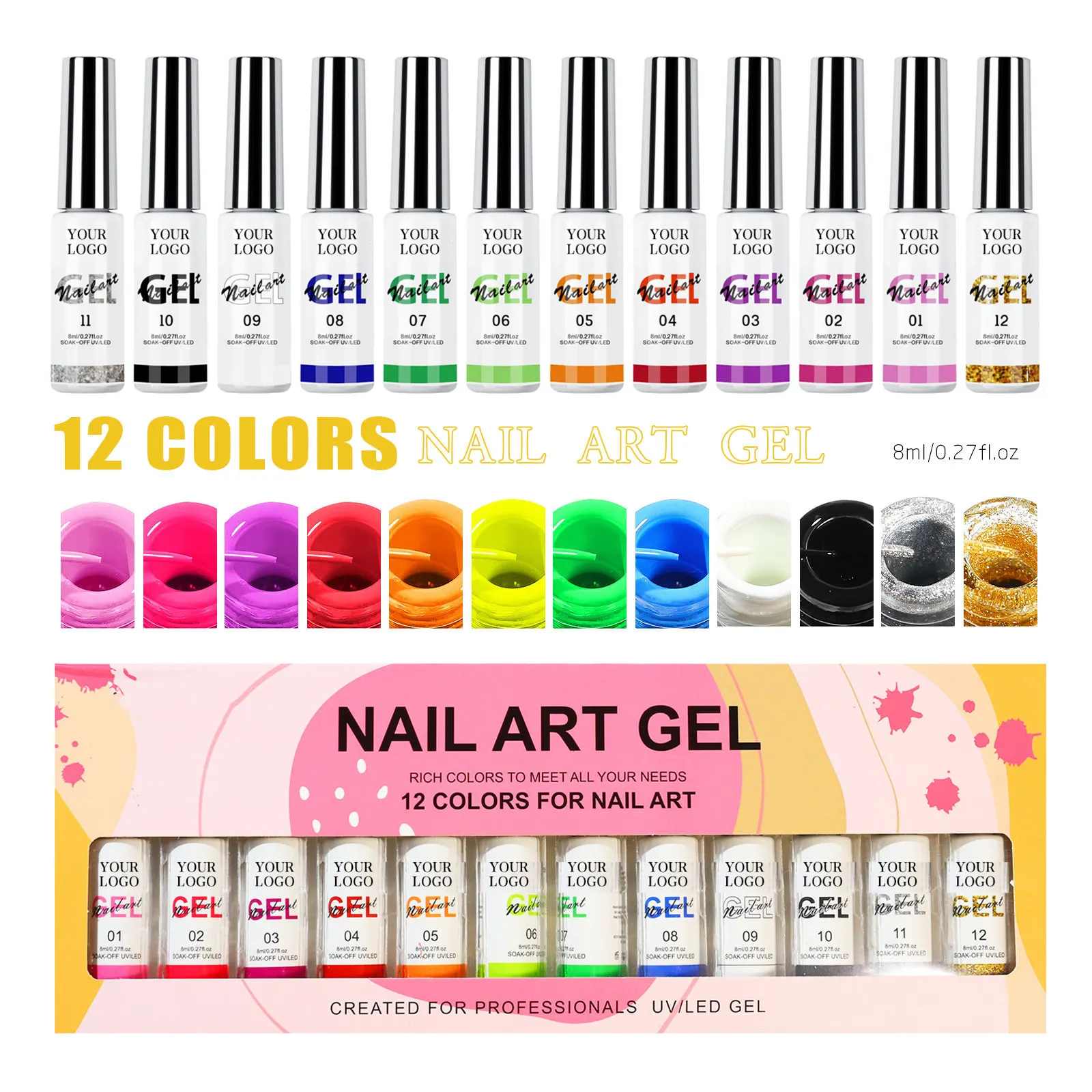 12 Cores Clássico Neon Hotsells Pintura Prego UV Gel Unha Polonês Set Gel Liner Nail Art Kit Lâmpada e Acessórios