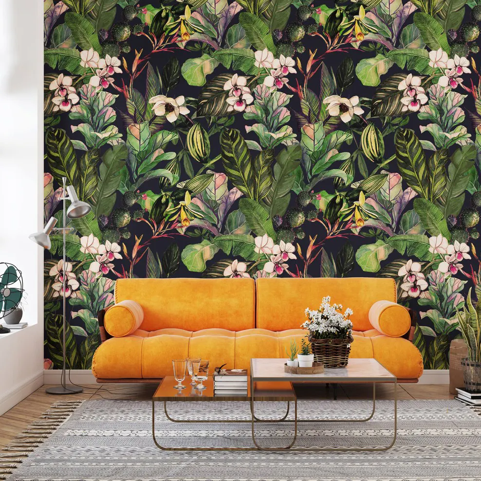 Impressão personalizada Floral Tecido Wallpaper Kids Living Room Wall Murais, Planta Botânica Inodoro Papel de Parede Removível para Home Decor
