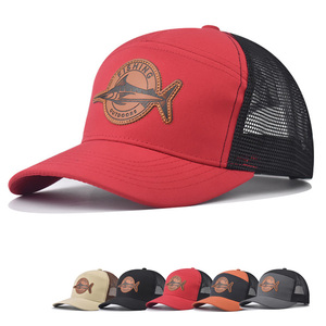 Custom 7 <strong>Panel</strong> Cotton Structured Mesh Back Sports Snapback Trucker Hat Men Women Caps <strong>With</strong> Custom Leather <strong>Patch</strong> Logo - Product Image 1