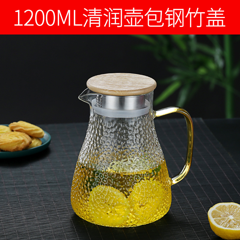 1200ml large patterned teapot with bamboo and steel lid