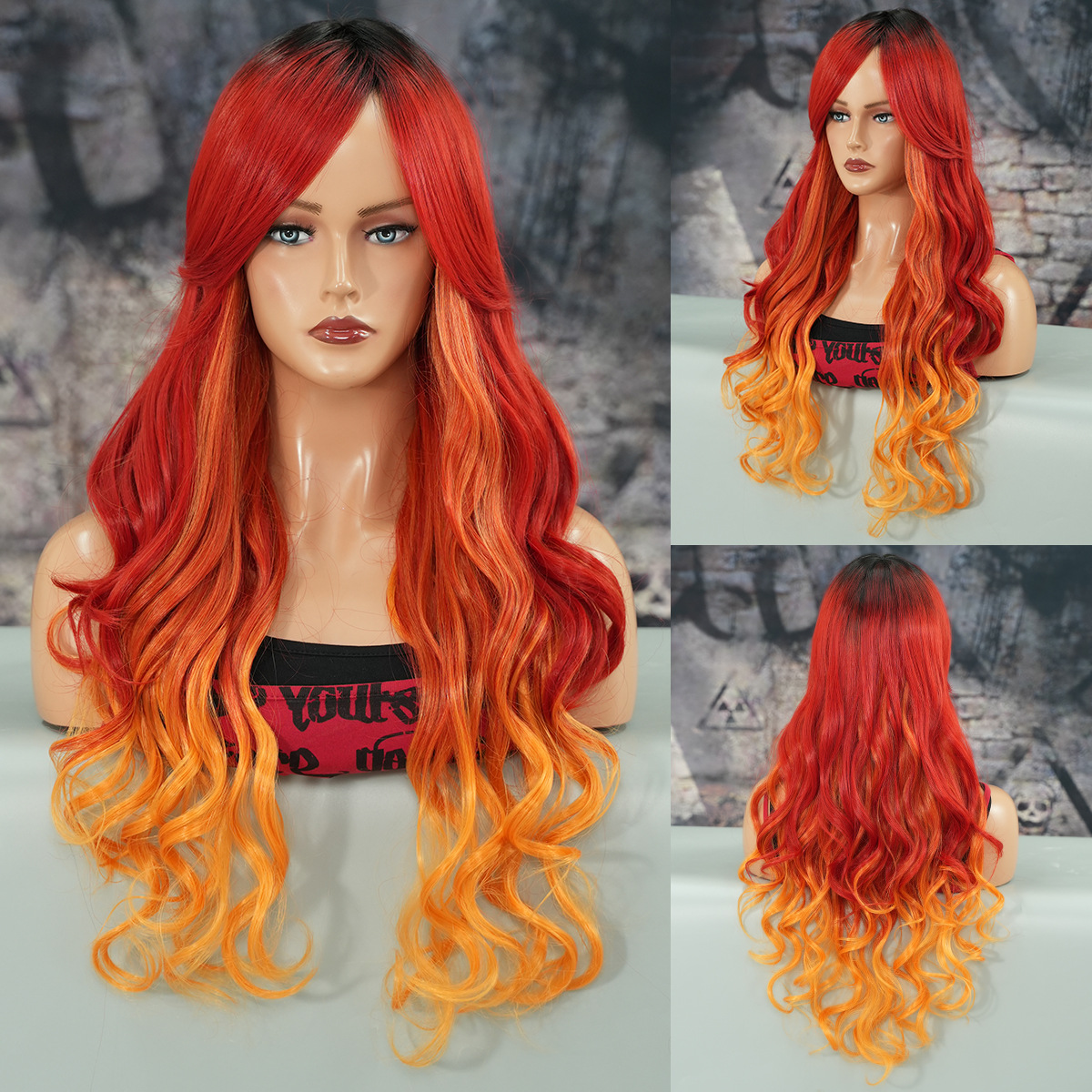 Teinture de tête rouge orange-70cm 2755 pouces