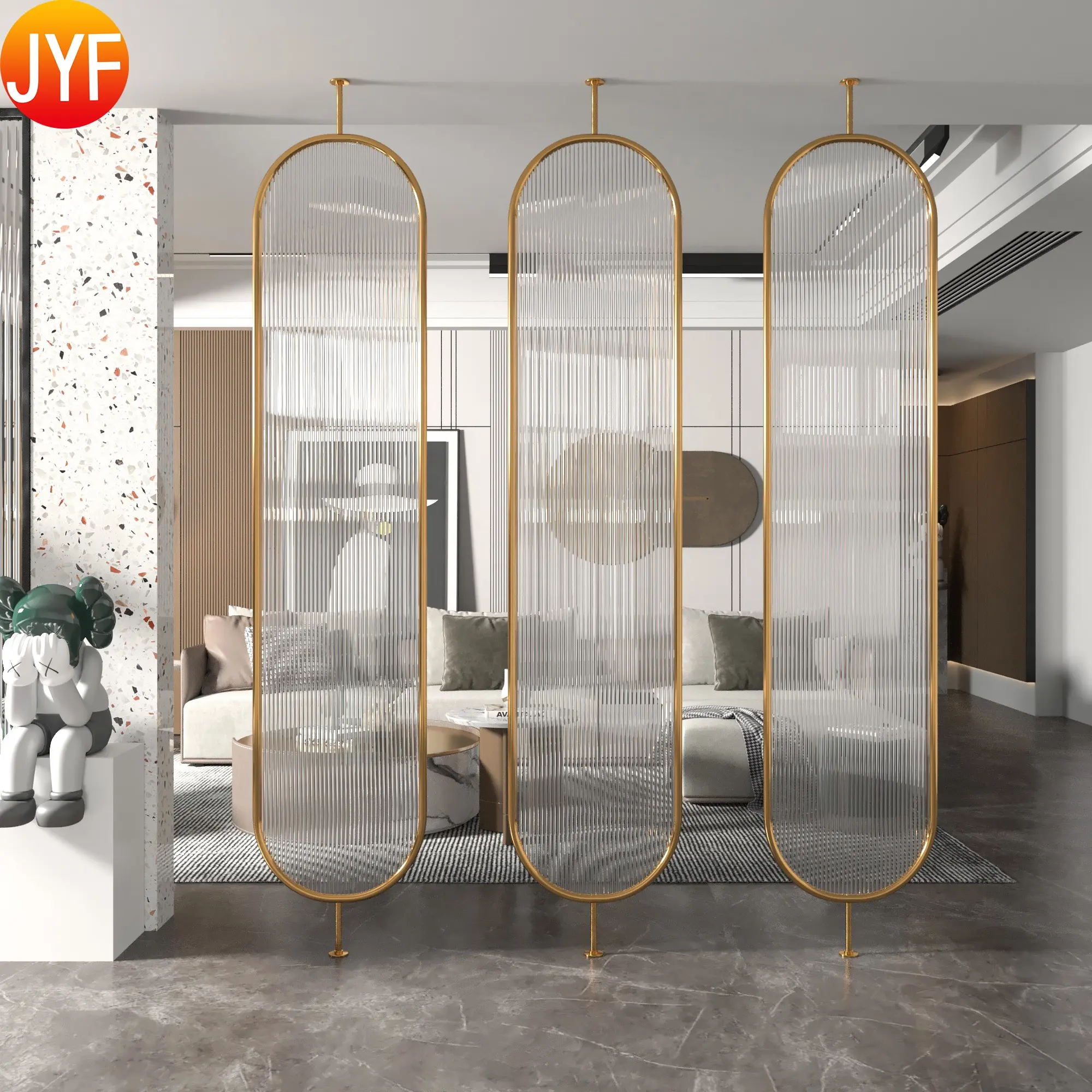 CL236 Hotel Luxury Gold Stainless Steel Frame vidro telas divisores do quarto escovado polido metal partições