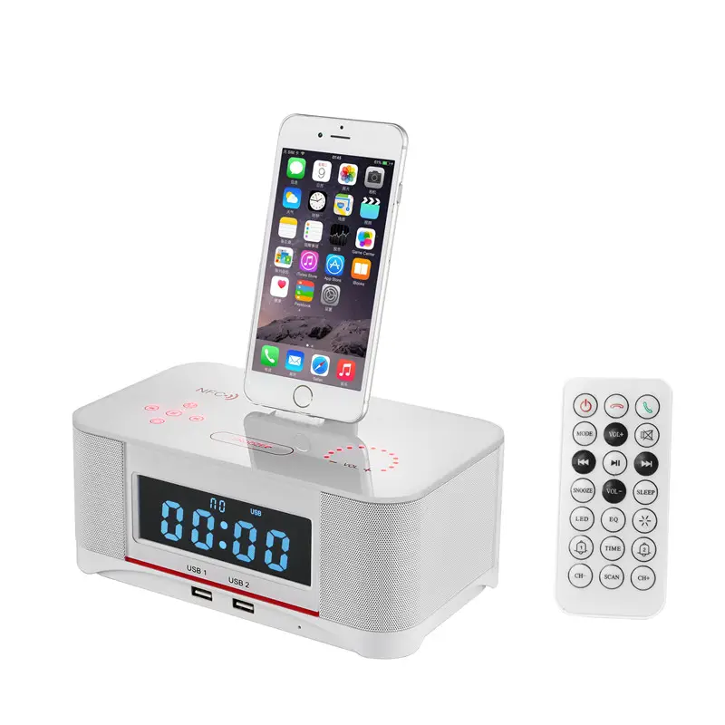 Amazon Hot Selling Hotel Bed Wekker Bt Speaker Touch Knop Met Telefoon Opladen Base Voor Iphone