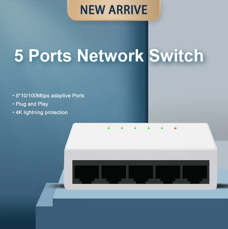 RJ45 5 port Portas Mini ağ anahtarı 100Mbps Ethernet akıllı Switcher yüksek performans ile ab güç kaynağı adaptörü
