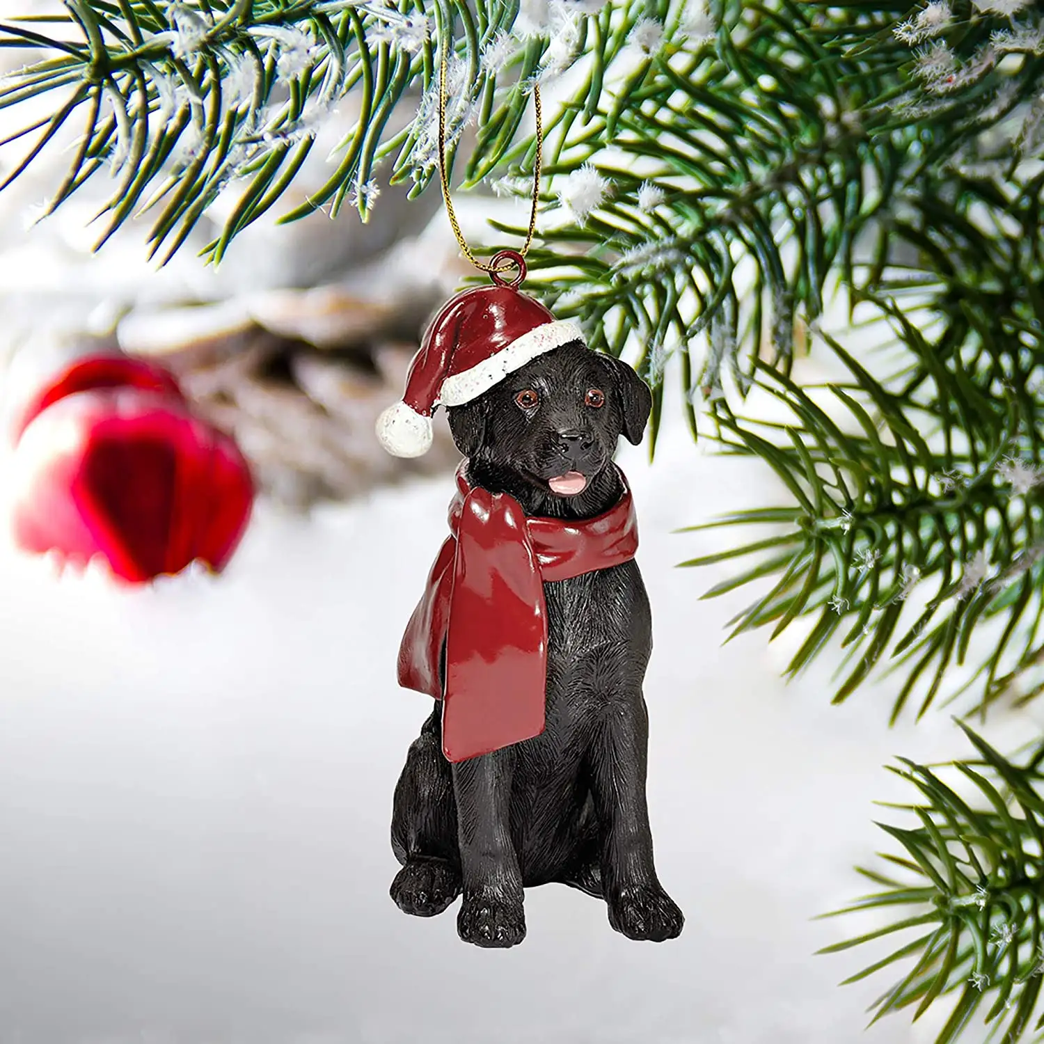 Black Labrador Retrieverสุนัขวันหยุดคริสต์มาสเครื่องประดับต้นไม้Xmasตกแต่ง,3นิ้วPolyresinวันหยุดของขวัญ