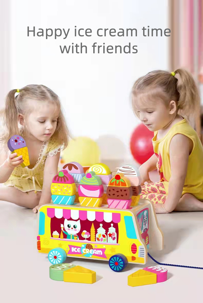 Wooden ice cream truck toy magnetic DIY ice cream kids wooden toy