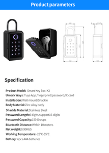 Akıllı anahtar depolama kilit kutusu K5 kablosuz şifre anahtar güvenli alaşım kutusu su geçirmez Tuya TTLock App için - Product Image 6