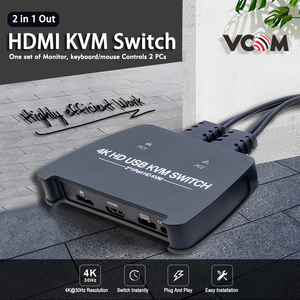 VCOM内蔵ケーブル4KモニターキーボードマウススイッチャーUSB HDMI KVMスイッチ外部ボタン付き - Product Image 2