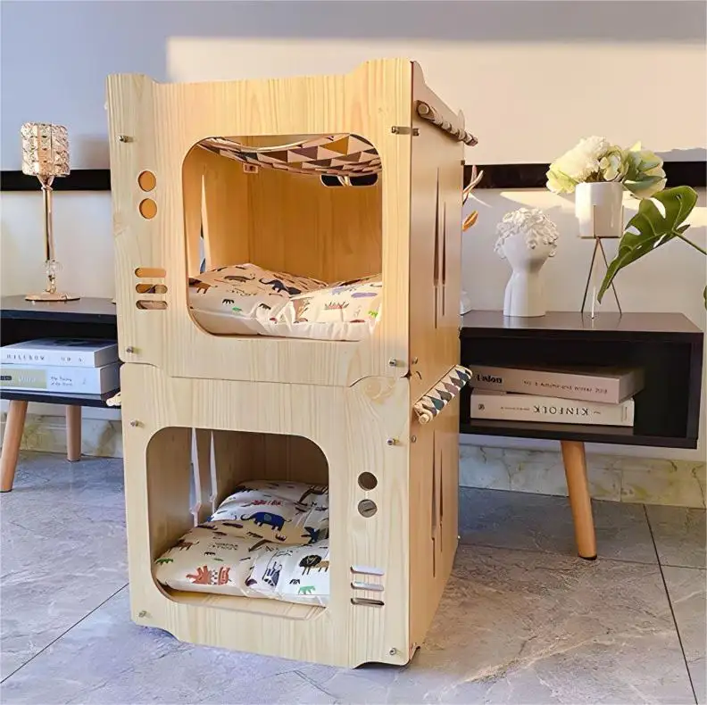 Factory Sale Removable Folding Combinable Wooden closed cat house superimposed hammock Pet Cage For dog cat
