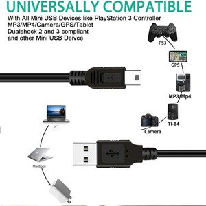 Mini 5Pin <strong>USB</strong> Charger Cord for PS3 <strong>Controller</strong> Gps-Power Charging Data Transfer 0.2M/0.8M/1M Black White Compatible iOS <strong>Computers</strong> - Product Image 5