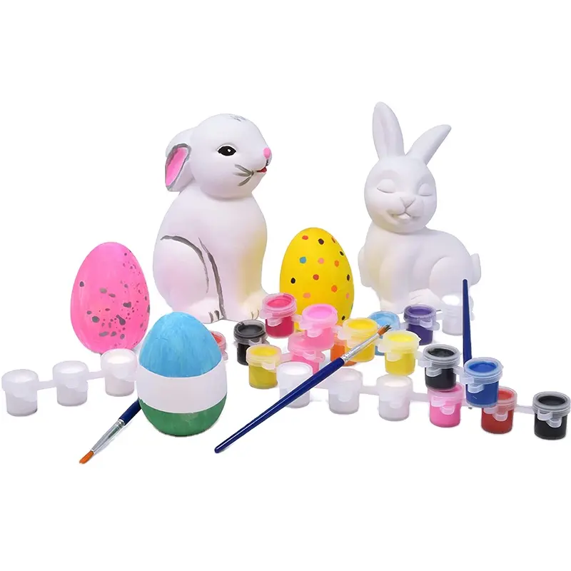 Керамические гипсовые пасхальные яйца и кролики, фигурки, крашеный Набор для творчества, неокрашенное яйцо и Кролик для детей