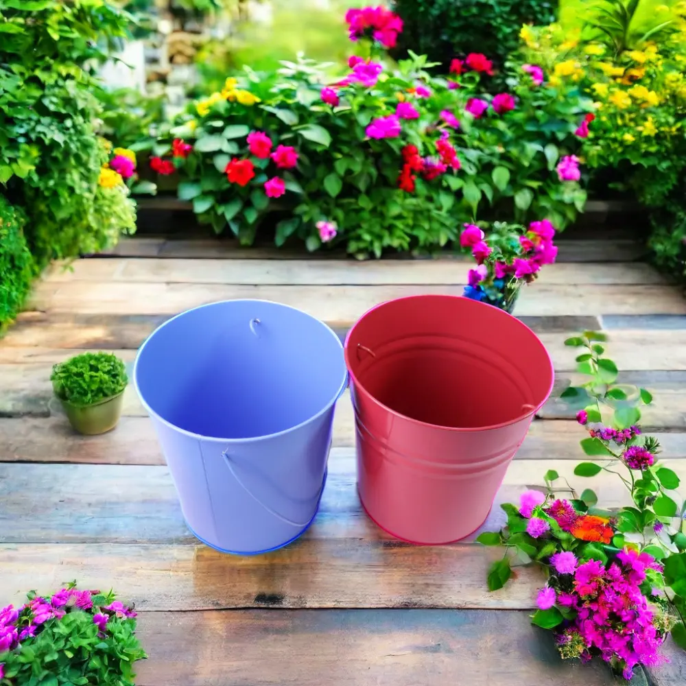 Colorful Mini Garden Bucket with Handle Pail Iron Water Metal Bucket Wedding Decoration Candy Box Flower Planting Pot Metal Cans