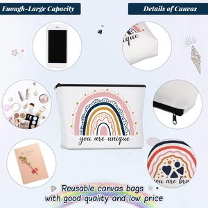 Cosmetic Bag Bulk Beautiful Makeup Bag Personalized Purse <strong>Pouch</strong> for Gift Rainbow Inspirational Quotes Canvas Fashion Bag Zipper - Product Image 3