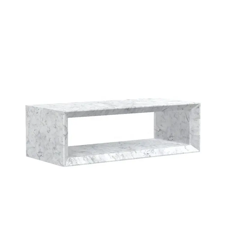 Mesa redonda moderna de mármore, mesa de café do retângulo branco da pedra italiana carara com design exclusivo