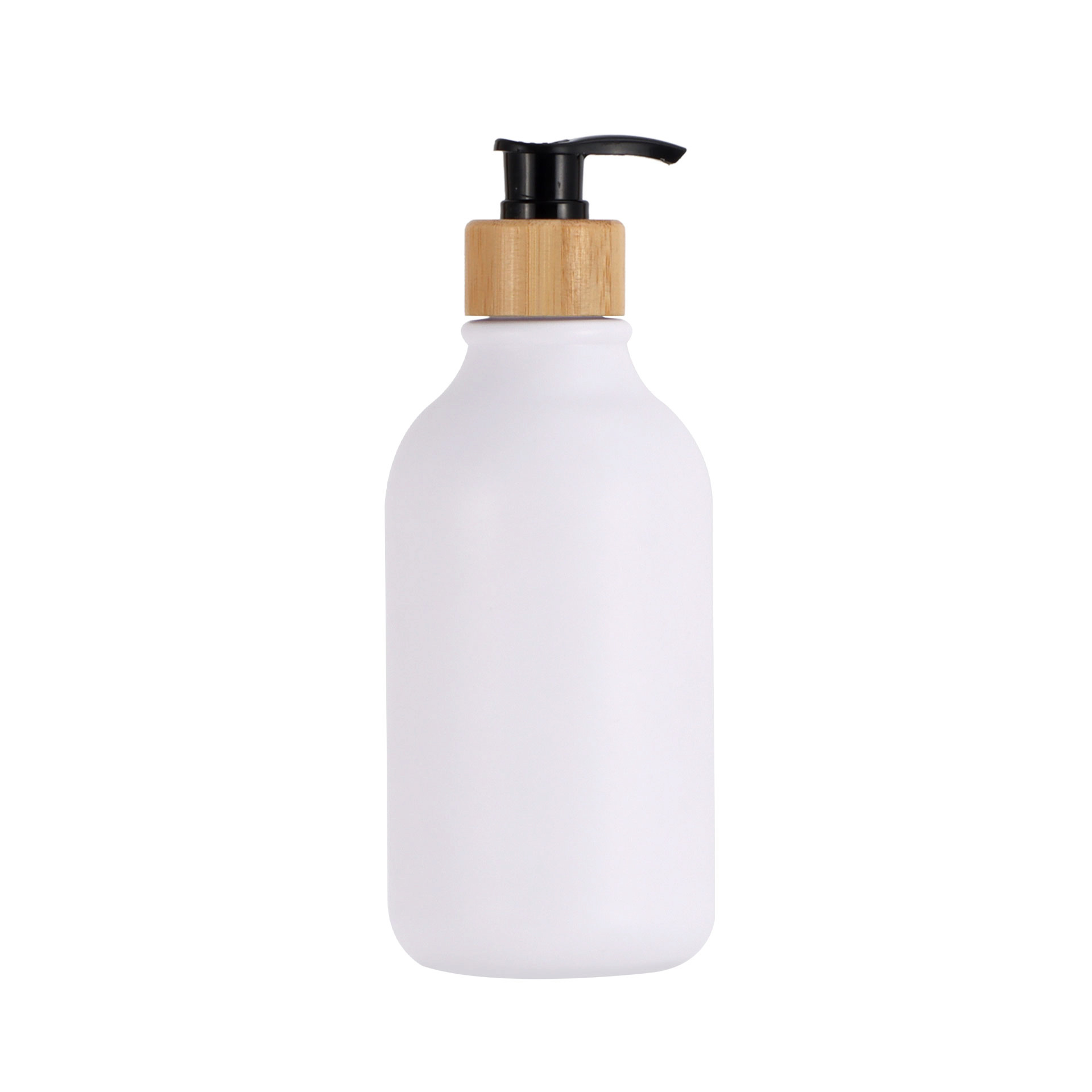 Flacon blanc mat pompe en bambou noir