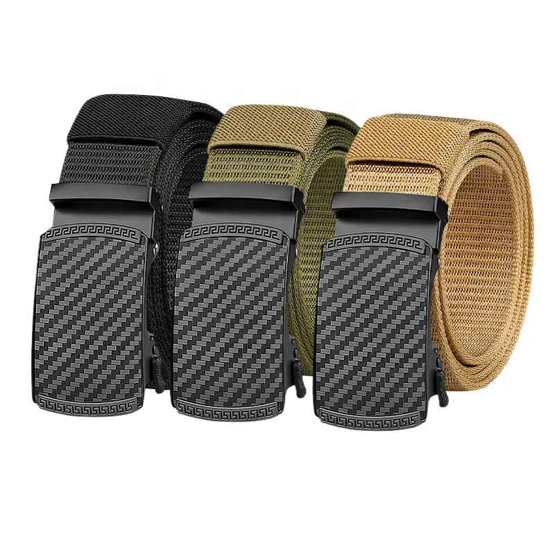 Cinturones para exteriores Cinturón de cincha personalizado Cinturones de lona tácticos de alta calidad con nueva hebilla de rachet automática