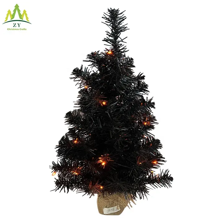 2024 nero Halloween vacanza albero decorativo con luci arancioni, in miniatura nero piccolo albero per Halloween con Pre-lit