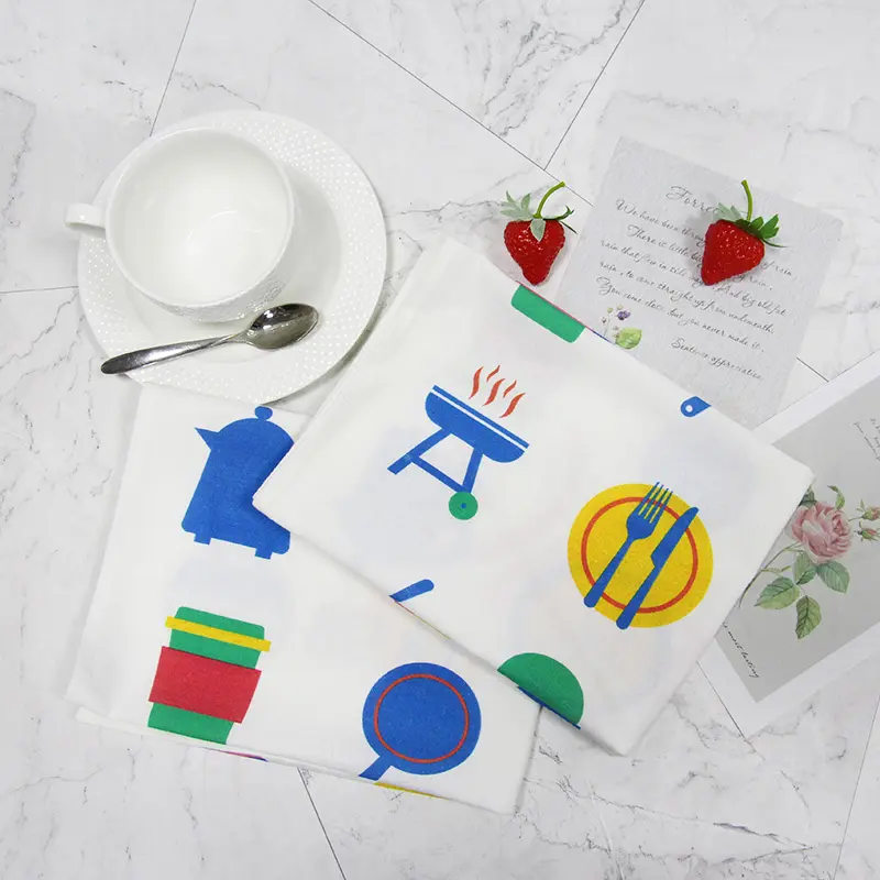 Toalha de chá com impressão de algodão de alta qualidade, design personalizado, toalhas de chá de cozinha por atacado