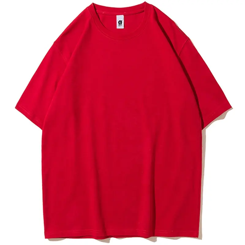240g 100% algodón de grapa larga en contraste de manga corta suelta camiseta de hombre negro sólido cuello redondo Camiseta