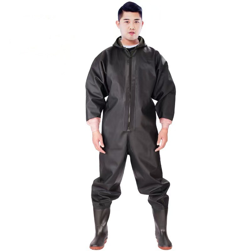 Noir 0.75mm wader de pêche une pièce