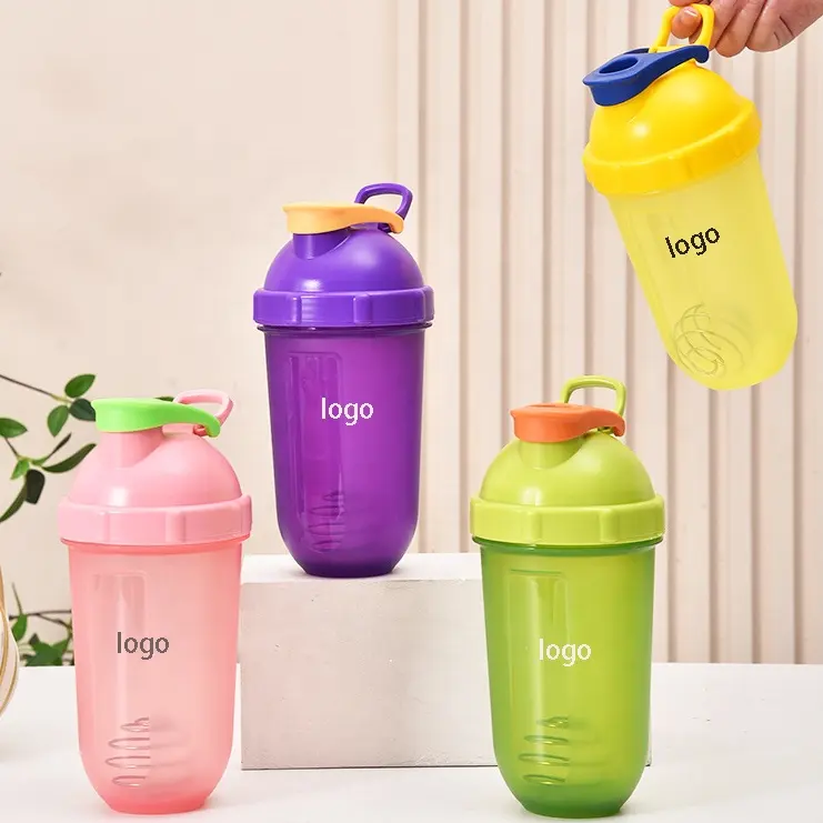 Novel hadiah promosi 500ml ungu kuning Bpa gratis kebugaran Gym plastik Protein pengocok botol Tumbler dengan Logo khusus