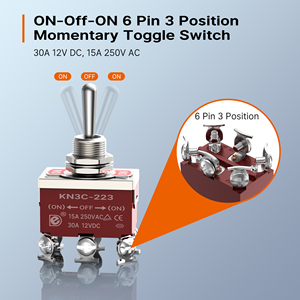 15A 250V 12MM (ON)-OFF-(ON) トグルスイッチ3ウェイ6ピントグルスイッチブラウンカラーDPDTモーメンタリートグルスイッチ (カーボート用) - Product Image 5
