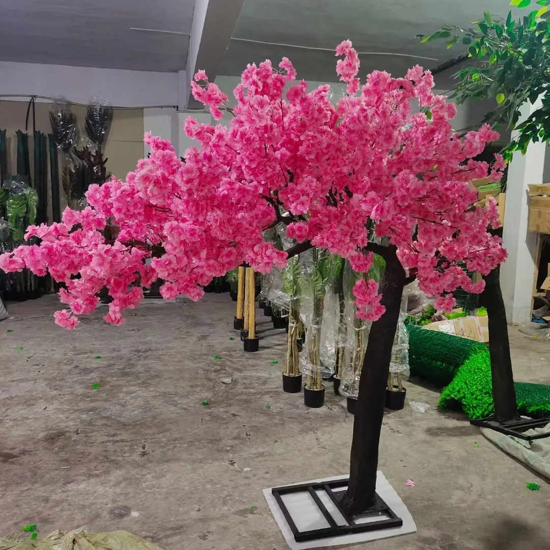 Plante de table simulée Sakura de taille personnalisée, petit et grand arbre artificiel à fleurs de cerisier rouge, blanc et rose pour décoration de mariage en plein air